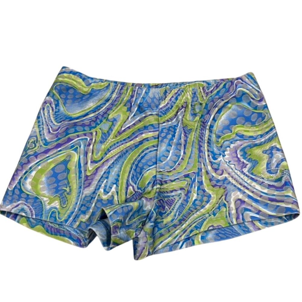 Ozone Colorful Psychedelic Gymnastics Shorts Rhinestone Detail Adult Small